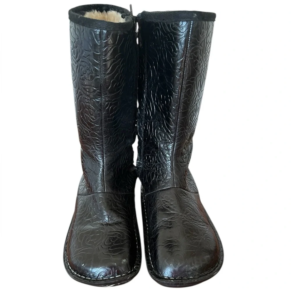 Alegria Embossed Leather Mid-Calf Boots Black EU 39 Shearling Lined - Picture 2 of 15